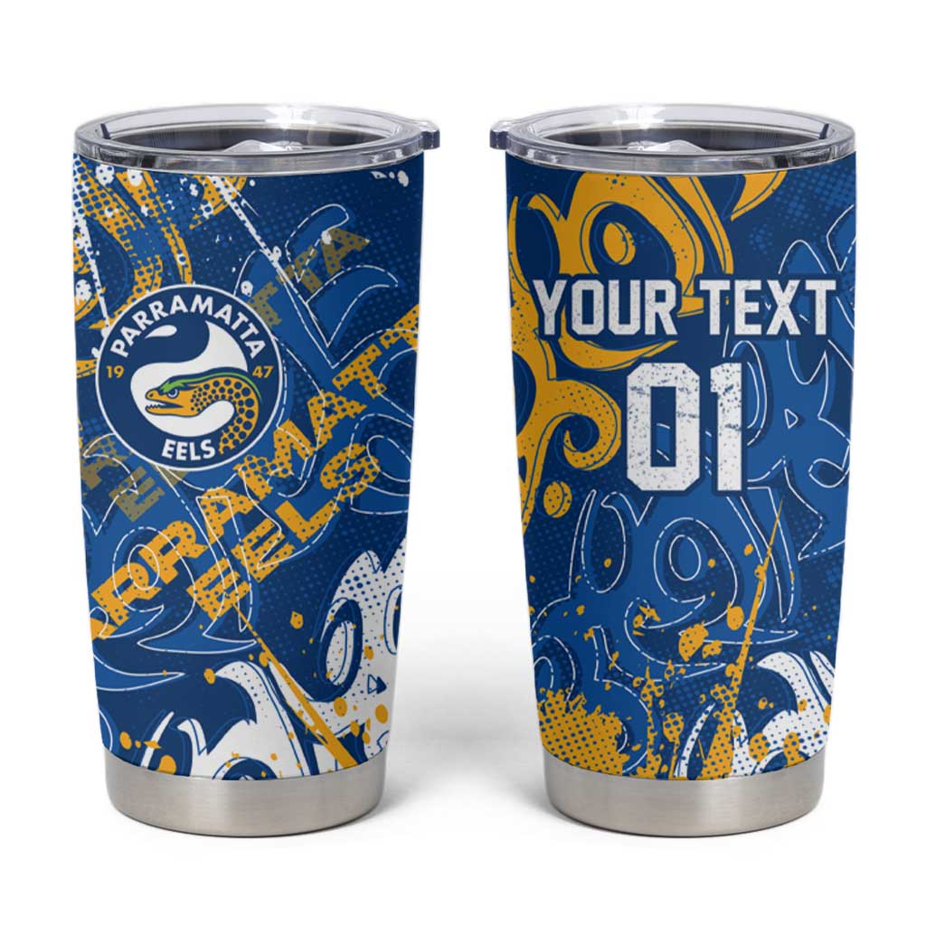 Personalized Parramatta Eels Rugby Tumbler Cup Urban Street Graffiti Style - Distressed Splatter Elements