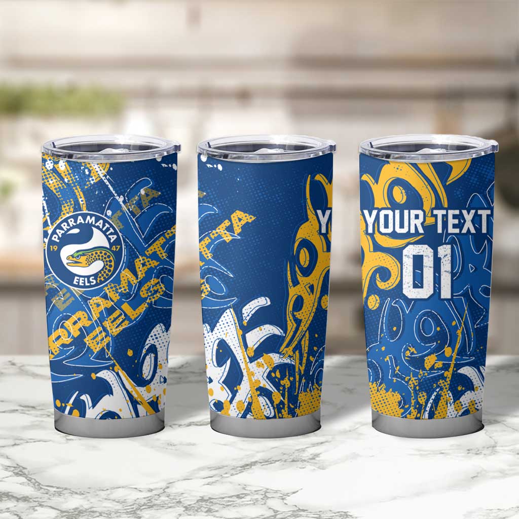 Personalized Parramatta Eels Rugby Tumbler Cup Urban Street Graffiti Style - Distressed Splatter Elements
