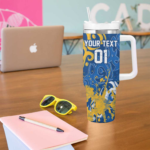 Personalized Parramatta Eels Rugby Tumbler With Handle Urban Street Graffiti Style - Distressed Splatter Elements