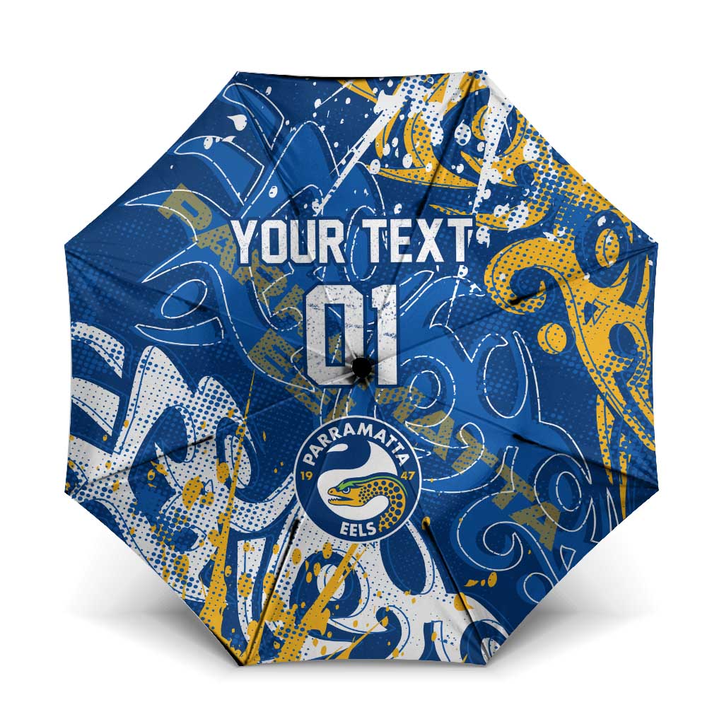 Personalized Parramatta Eels Rugby Umbrella Urban Street Graffiti Style - Distressed Splatter Elements