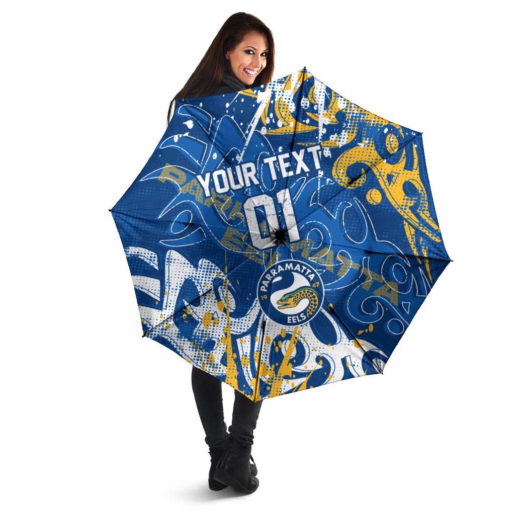 Personalized Parramatta Eels Rugby Umbrella Urban Street Graffiti Style - Distressed Splatter Elements