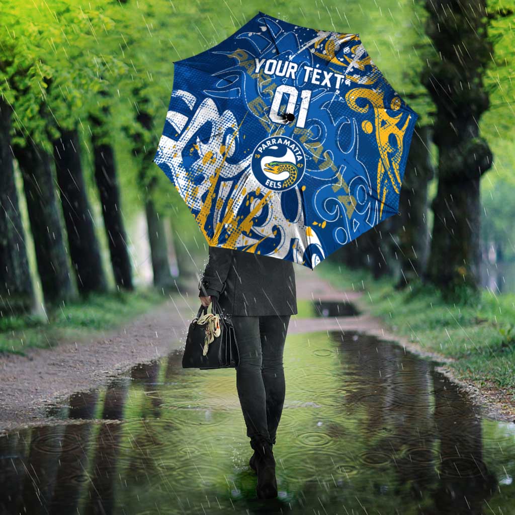 Personalized Parramatta Eels Rugby Umbrella Urban Street Graffiti Style - Distressed Splatter Elements