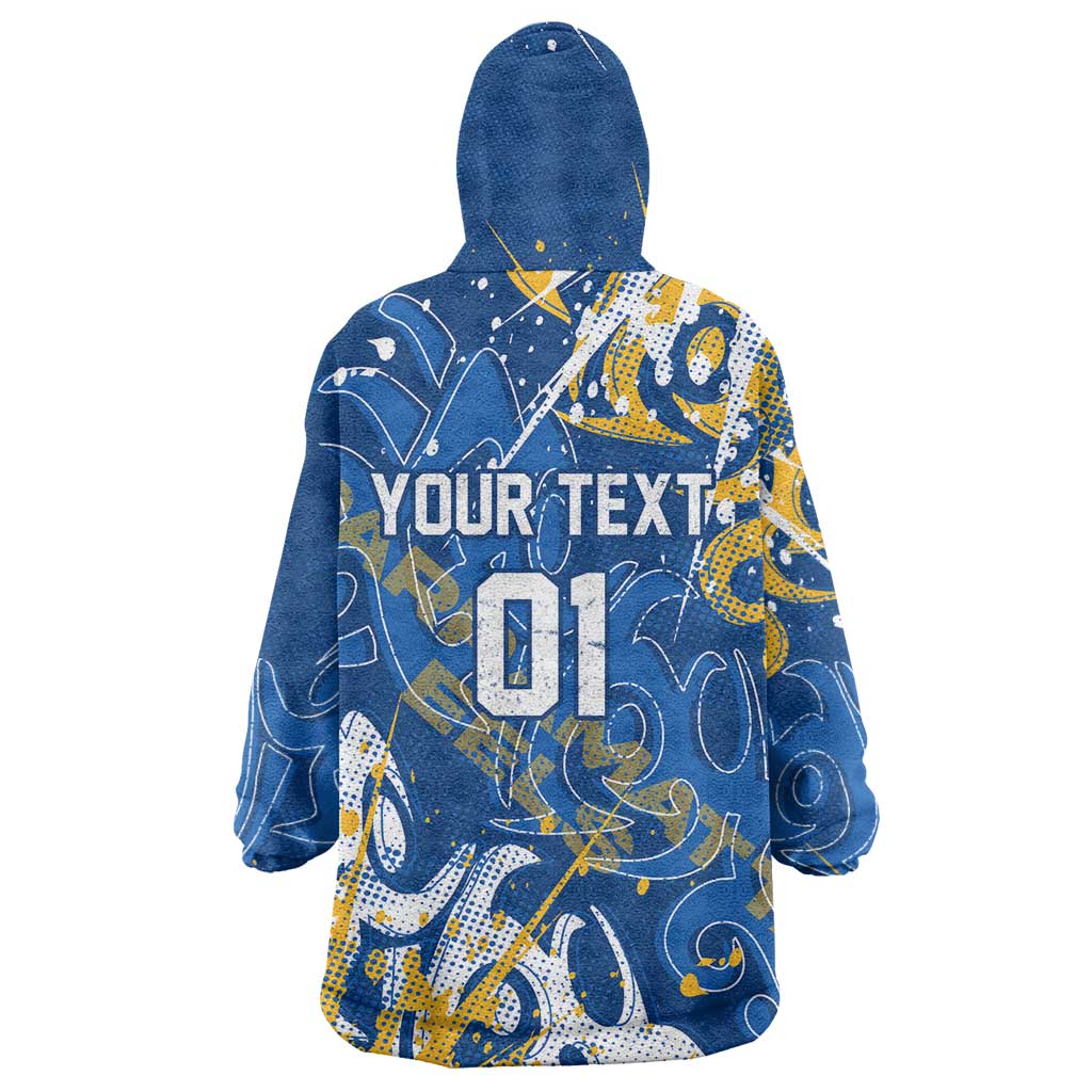 Personalized Parramatta Eels Rugby Wearable Blanket Hoodie Urban Street Graffiti Style - Distressed Splatter Elements