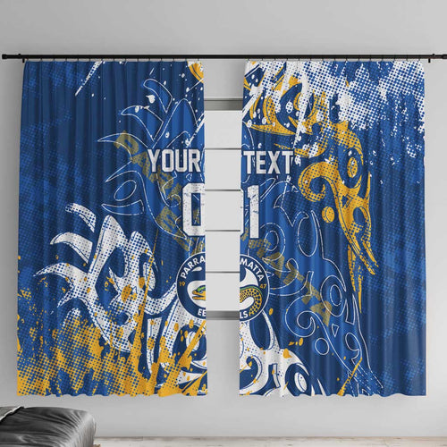 Personalized Parramatta Eels Rugby Window Curtain Urban Street Graffiti Style - Distressed Splatter Elements