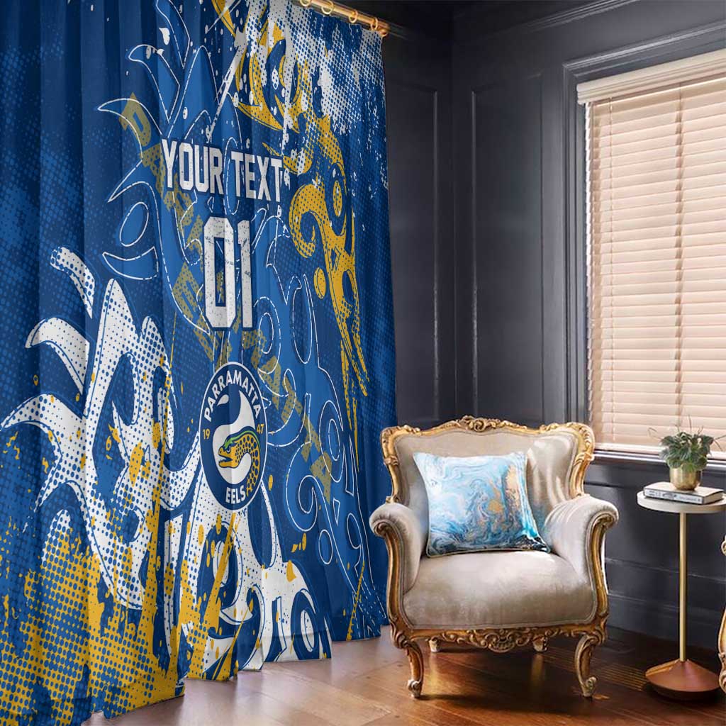 Personalized Parramatta Eels Rugby Window Curtain Urban Street Graffiti Style - Distressed Splatter Elements