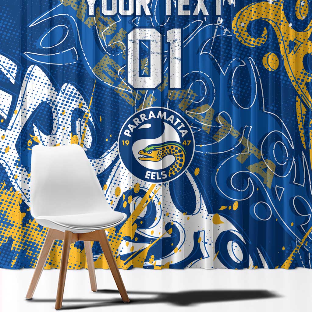 Personalized Parramatta Eels Rugby Window Curtain Urban Street Graffiti Style - Distressed Splatter Elements