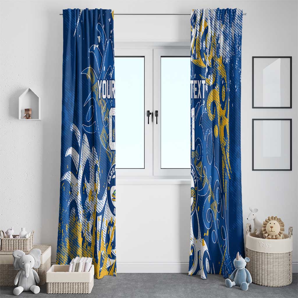 Personalized Parramatta Eels Rugby Window Curtain Urban Street Graffiti Style - Distressed Splatter Elements