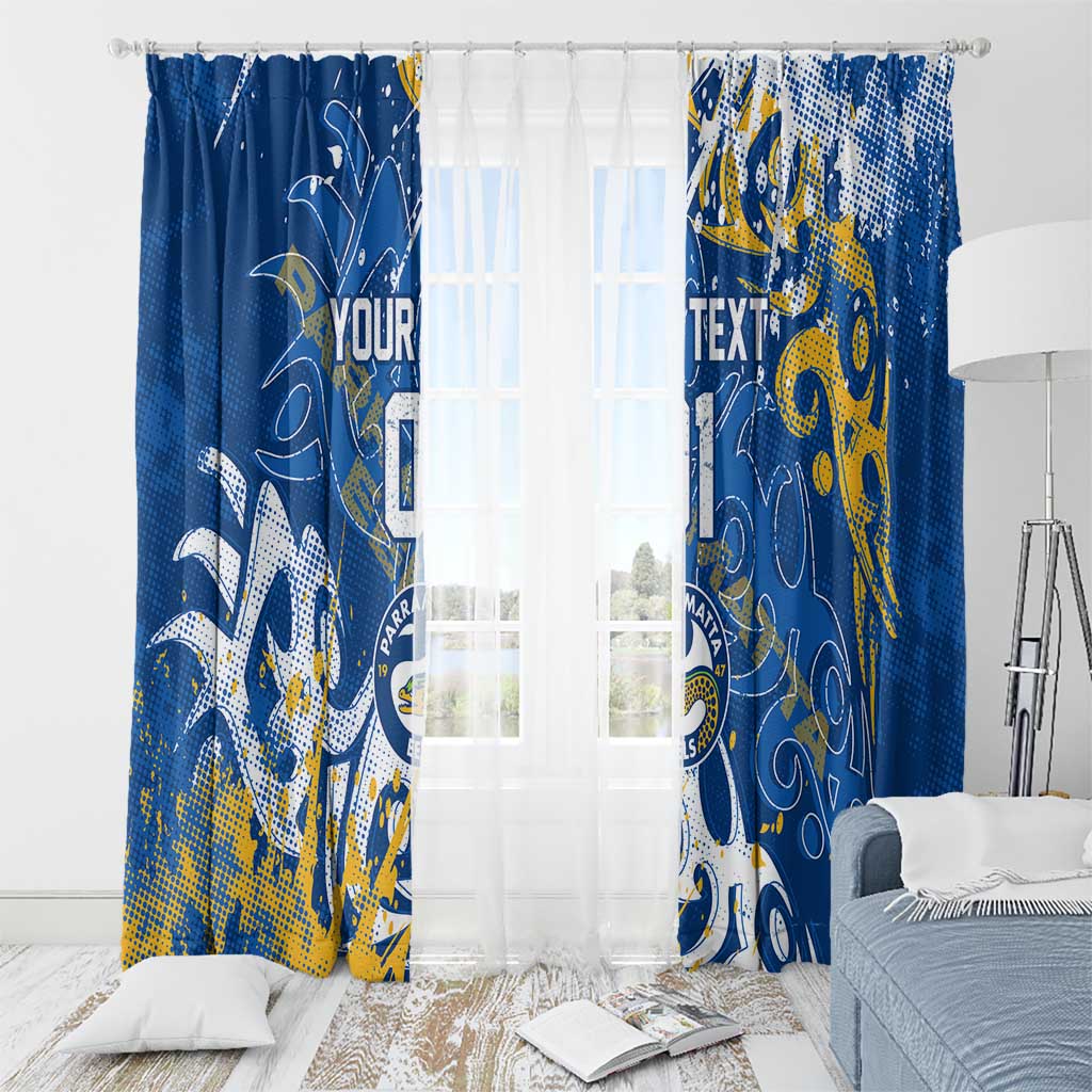 Personalized Parramatta Eels Rugby Window Curtain Urban Street Graffiti Style - Distressed Splatter Elements