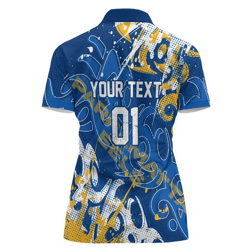 Personalized Parramatta Eels Rugby Women Polo Shirt Urban Street Graffiti Style - Distressed Splatter Elements