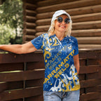 Personalized Parramatta Eels Rugby Women Polo Shirt Urban Street Graffiti Style - Distressed Splatter Elements