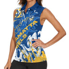 Personalized Parramatta Eels Rugby Women Sleeveless Polo Shirt Urban Street Graffiti Style - Distressed Splatter Elements