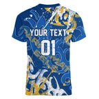 Personalized Parramatta Eels Rugby Women V-Neck T-Shirt Urban Street Graffiti Style - Distressed Splatter Elements