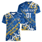 Personalized Parramatta Eels Rugby Women V-Neck T-Shirt Urban Street Graffiti Style - Distressed Splatter Elements