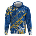 Personalized Parramatta Eels Rugby Zip Hoodie Urban Street Graffiti Style - Distressed Splatter Elements