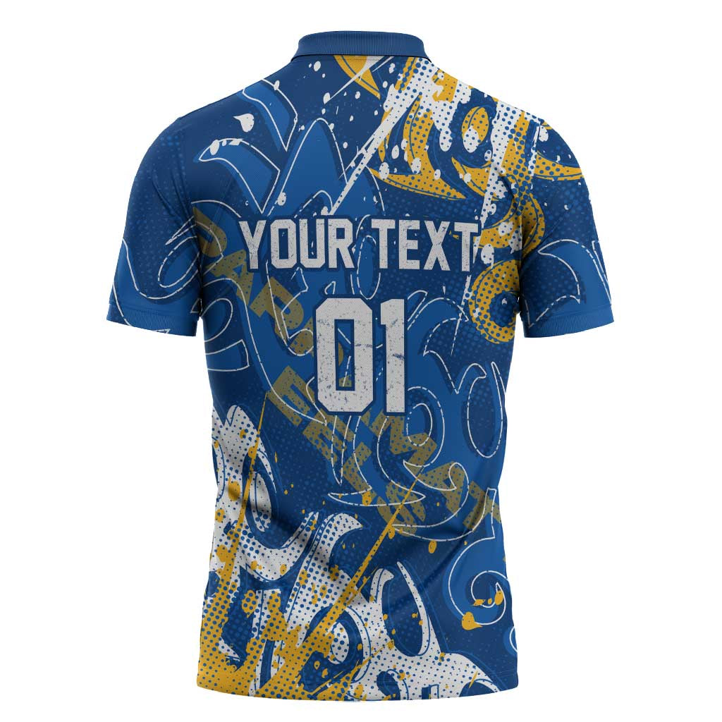 Personalized Parramatta Eels Rugby Zipper Polo Shirt Urban Street Graffiti Style - Distressed Splatter Elements