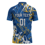 Personalized Parramatta Eels Rugby Zipper Polo Shirt Urban Street Graffiti Style - Distressed Splatter Elements