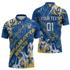 Personalized Parramatta Eels Rugby Zipper Polo Shirt Urban Street Graffiti Style - Distressed Splatter Elements