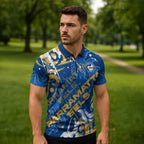 Personalized Parramatta Eels Rugby Zipper Polo Shirt Urban Street Graffiti Style - Distressed Splatter Elements