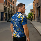 Personalized Parramatta Eels Rugby Zipper Polo Shirt Urban Street Graffiti Style - Distressed Splatter Elements