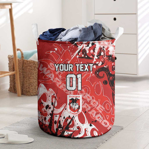 Personalized St. George Illawarra Dragons Rugby Laundry Basket Urban Street Graffiti Style - Distressed Splatter Elements