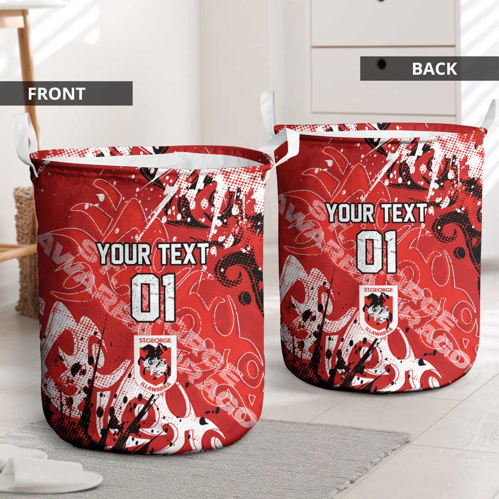 Personalized St. George Illawarra Dragons Rugby Laundry Basket Urban Street Graffiti Style - Distressed Splatter Elements