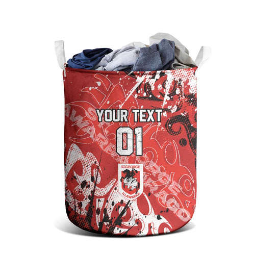 Personalized St. George Illawarra Dragons Rugby Laundry Basket Urban Street Graffiti Style - Distressed Splatter Elements