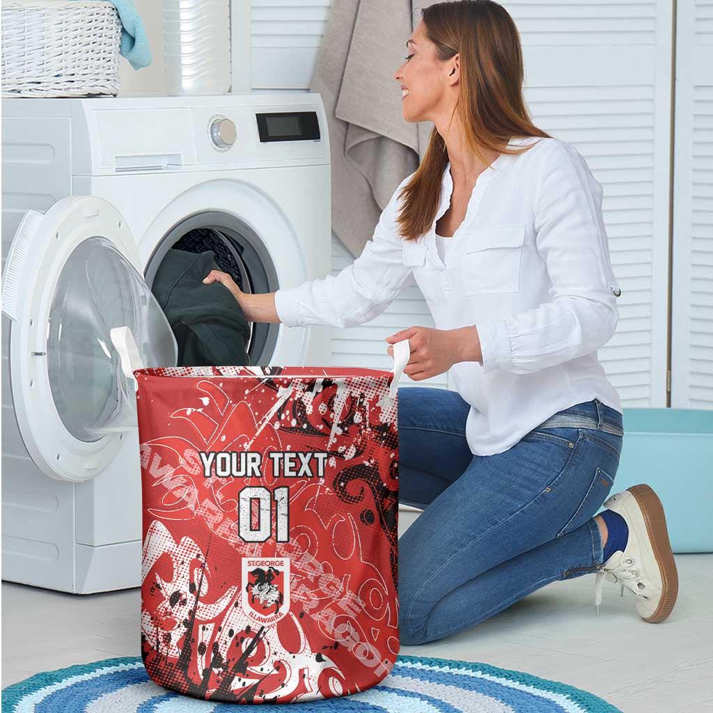 Personalized St. George Illawarra Dragons Rugby Laundry Basket Urban Street Graffiti Style - Distressed Splatter Elements
