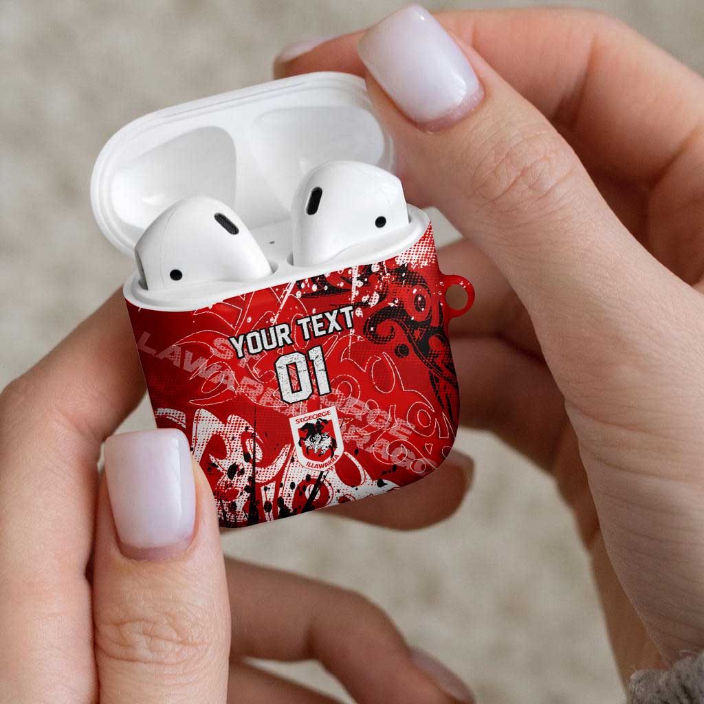 Personalized St. George Illawarra Dragons Rugby AirPods Case Urban Street Graffiti Style - Distressed Splatter Elements