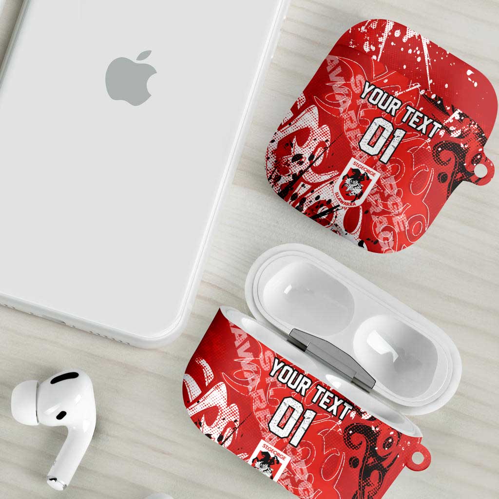 Personalized St. George Illawarra Dragons Rugby AirPods Case Urban Street Graffiti Style - Distressed Splatter Elements