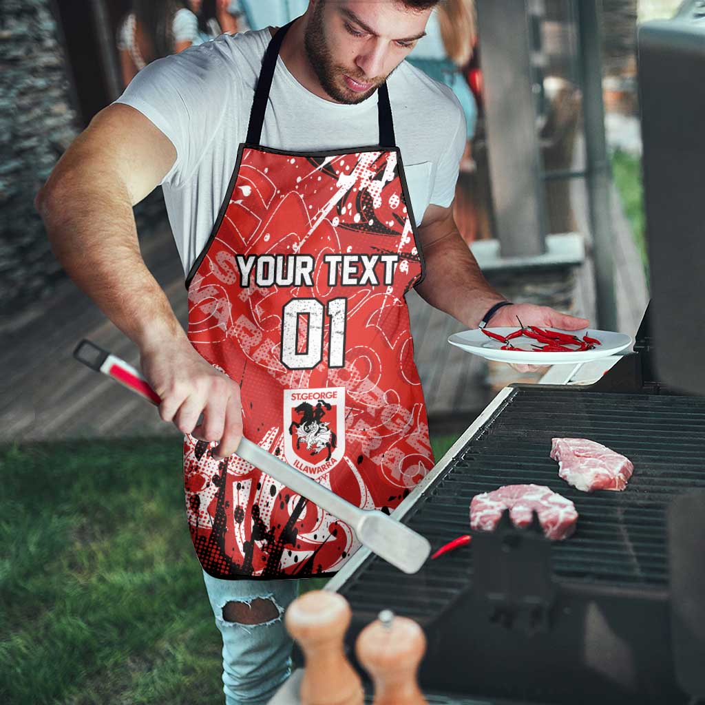 Personalized St. George Illawarra Dragons Rugby Apron Urban Street Graffiti Style - Distressed Splatter Elements