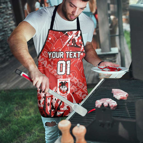 Personalized St. George Illawarra Dragons Rugby Apron Urban Street Graffiti Style - Distressed Splatter Elements