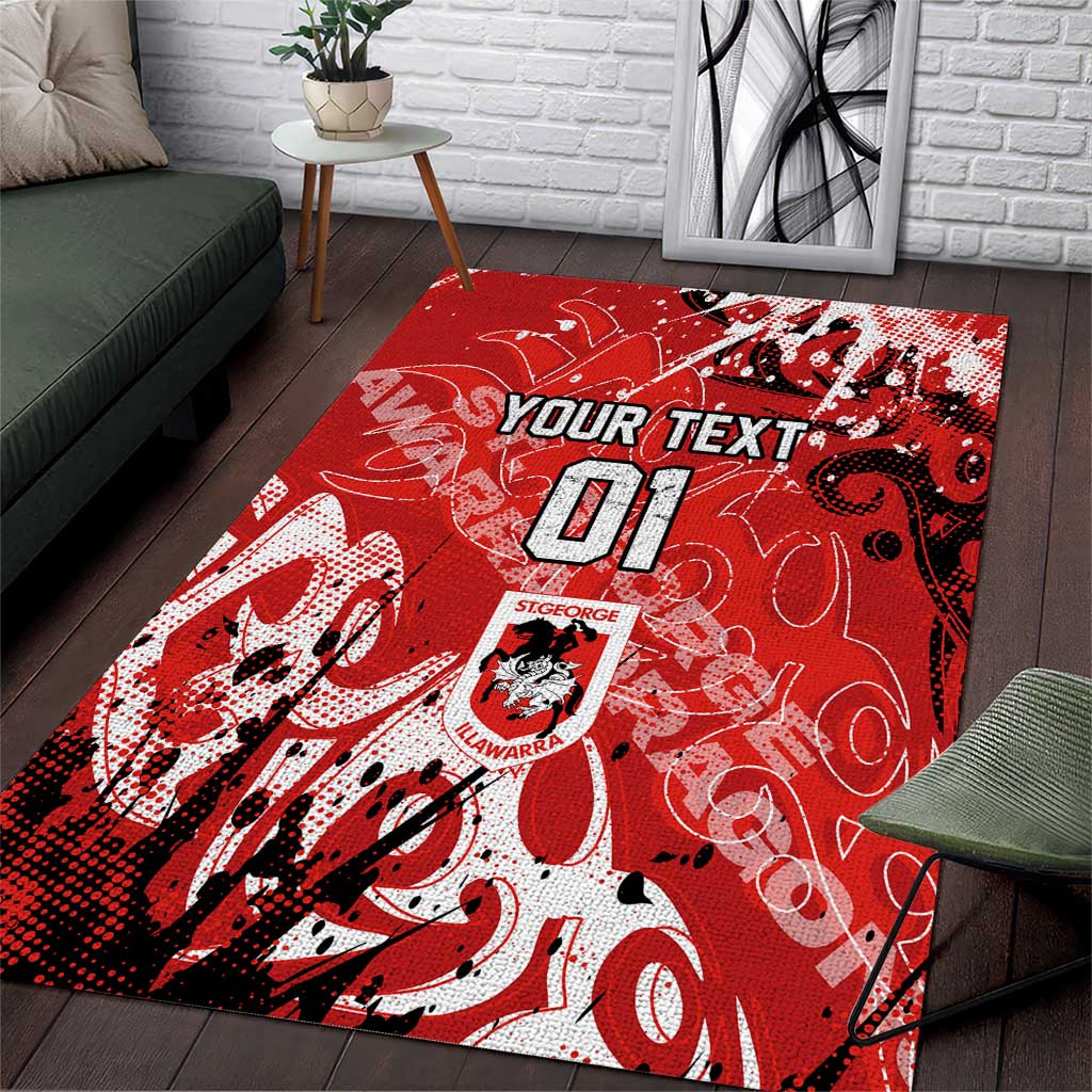 Personalized St. George Illawarra Dragons Rugby Area Rug Urban Street Graffiti Style - Distressed Splatter Elements