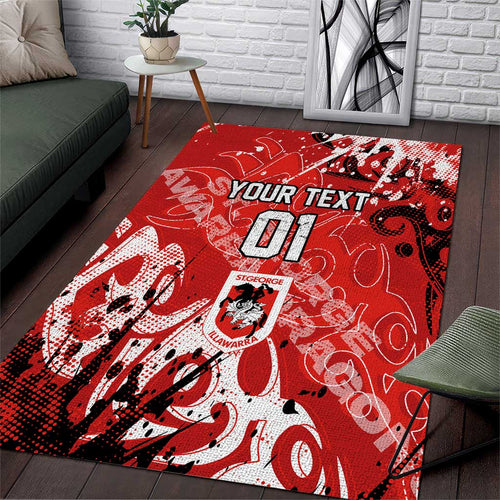 Personalized St. George Illawarra Dragons Rugby Area Rug Urban Street Graffiti Style - Distressed Splatter Elements
