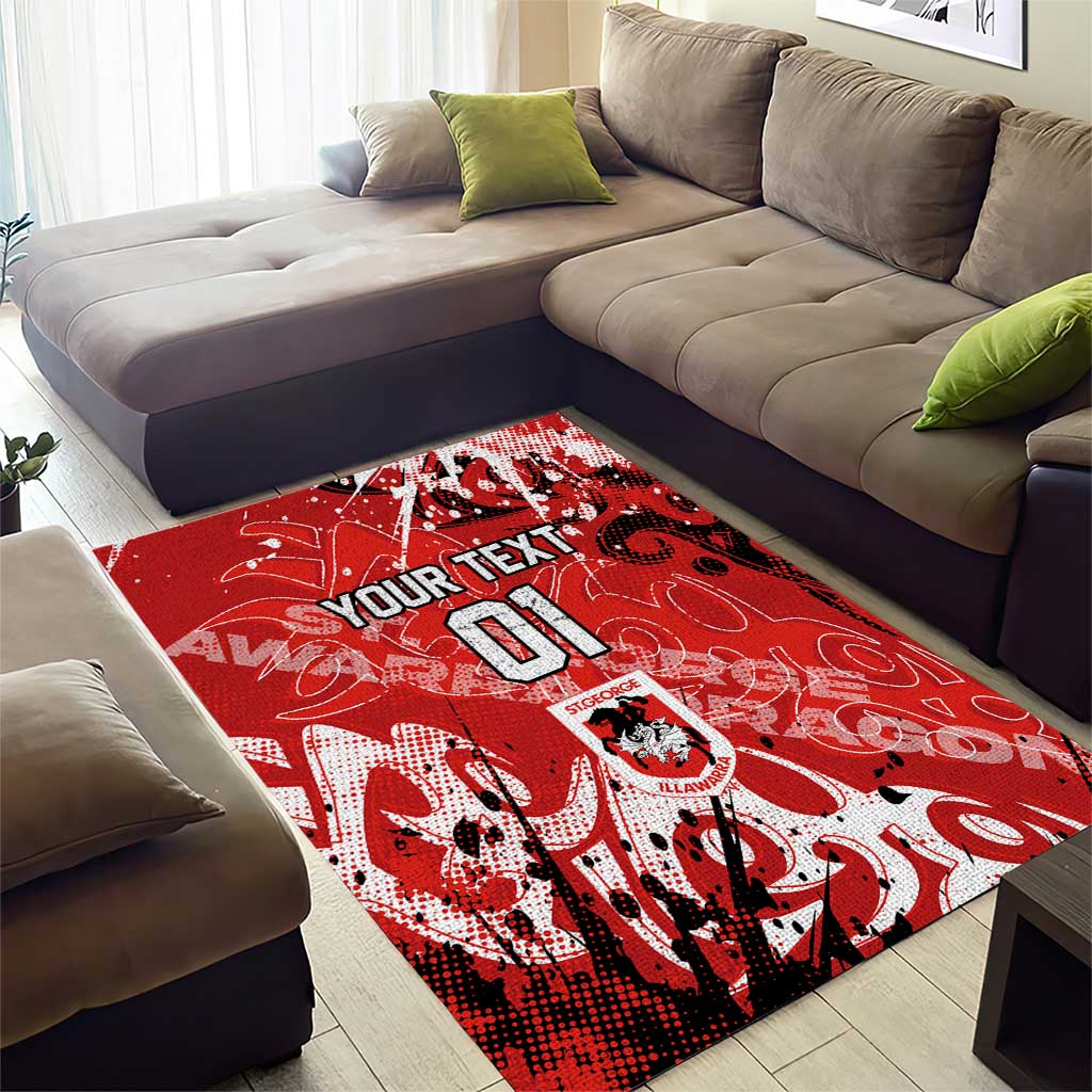Personalized St. George Illawarra Dragons Rugby Area Rug Urban Street Graffiti Style - Distressed Splatter Elements