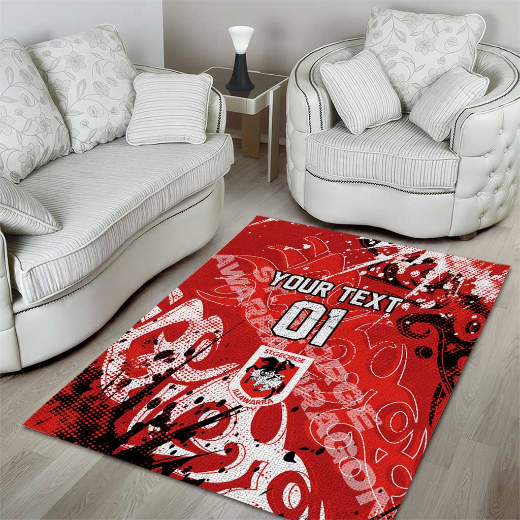 Personalized St. George Illawarra Dragons Rugby Area Rug Urban Street Graffiti Style - Distressed Splatter Elements