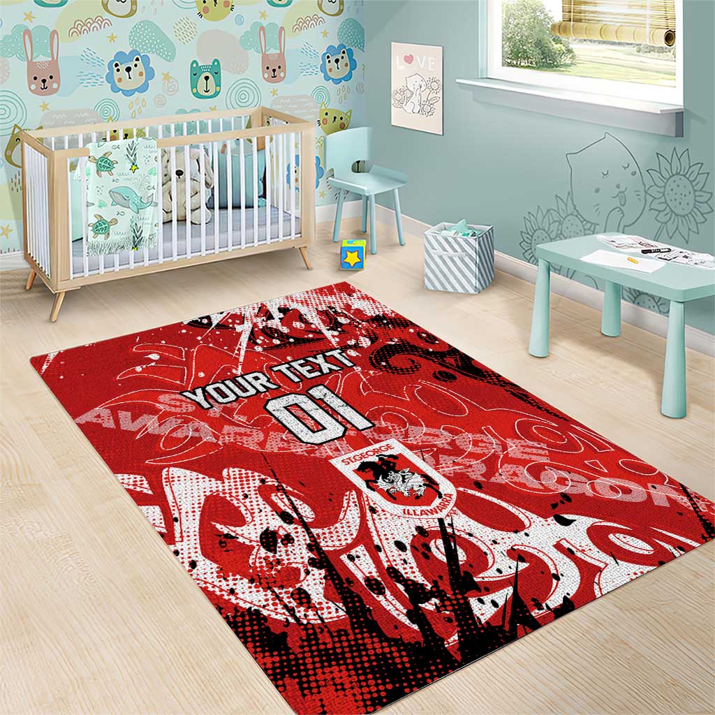 Personalized St. George Illawarra Dragons Rugby Area Rug Urban Street Graffiti Style - Distressed Splatter Elements