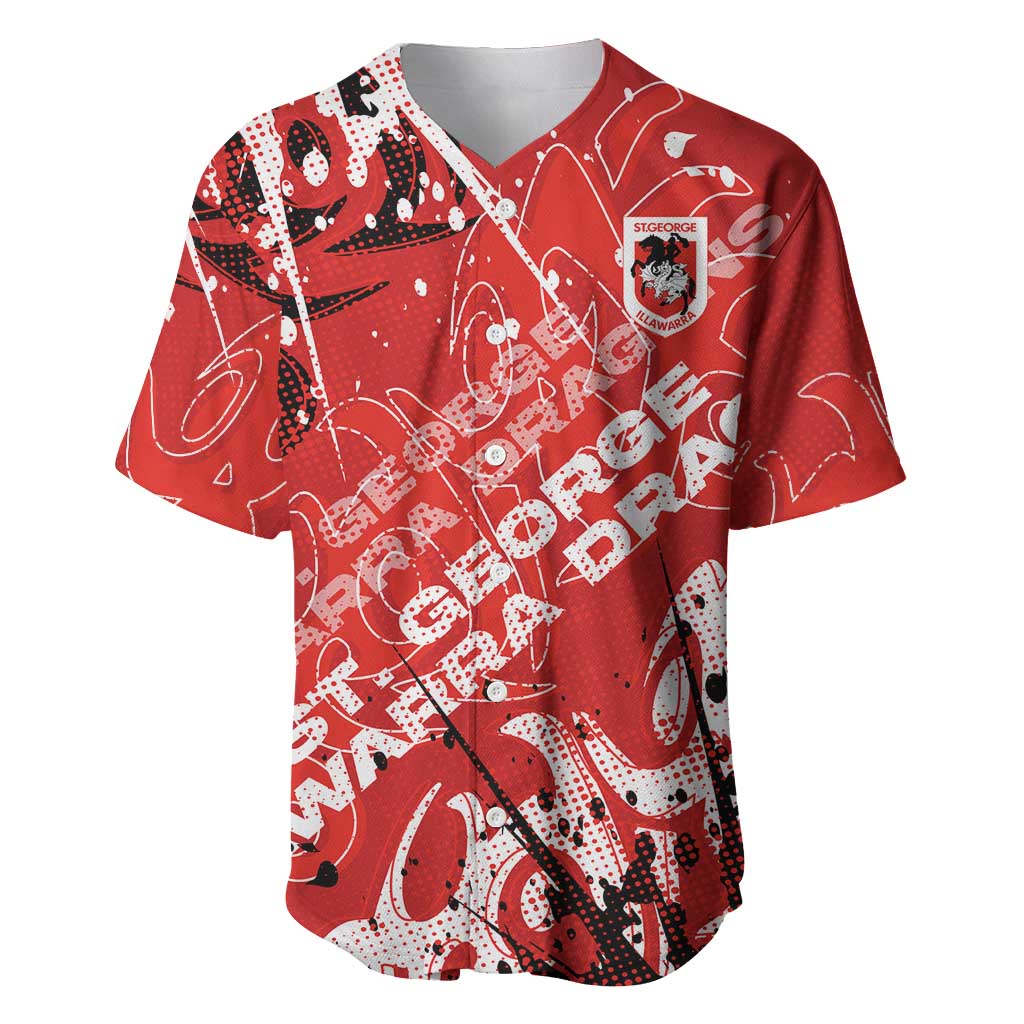 Personalized St. George Illawarra Dragons Rugby Baseball Jersey Urban Street Graffiti Style - Distressed Splatter Elements