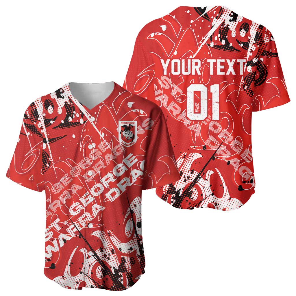 Personalized St. George Illawarra Dragons Rugby Baseball Jersey Urban Street Graffiti Style - Distressed Splatter Elements