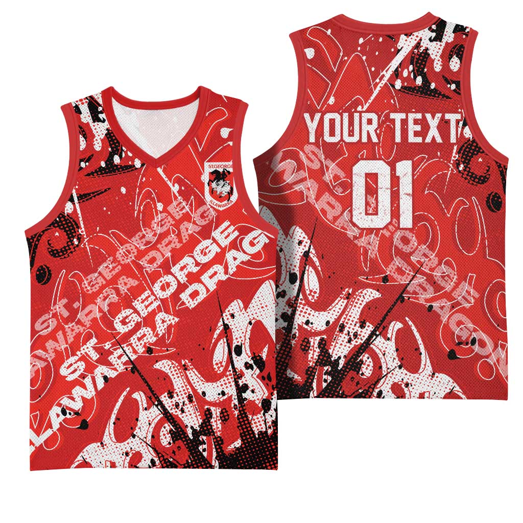 Personalized St. George Illawarra Dragons Rugby Basketball Jersey Urban Street Graffiti Style - Distressed Splatter Elements