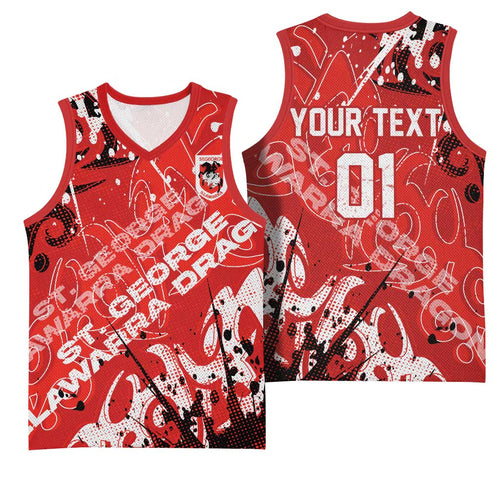 Personalized St. George Illawarra Dragons Rugby Basketball Jersey Urban Street Graffiti Style - Distressed Splatter Elements