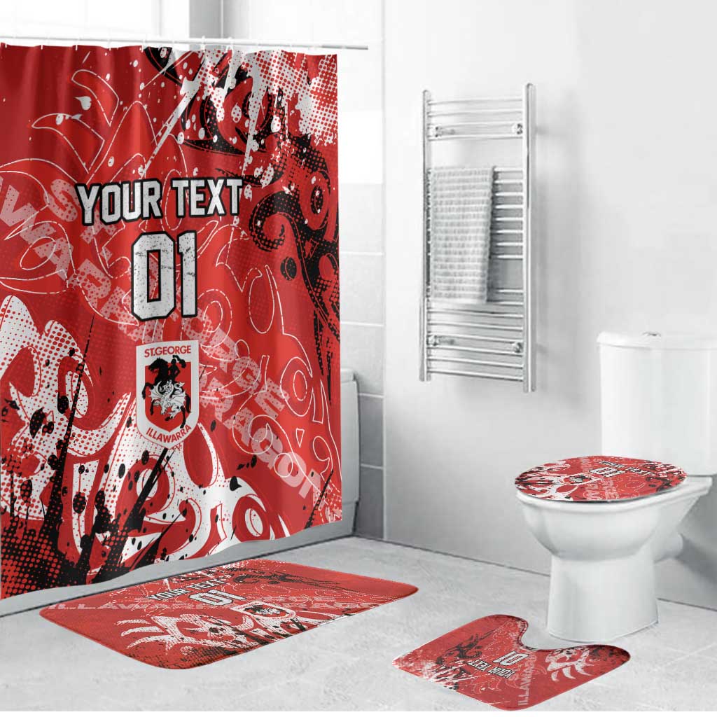 Personalized St. George Illawarra Dragons Rugby Bathroom Set Urban Street Graffiti Style - Distressed Splatter Elements