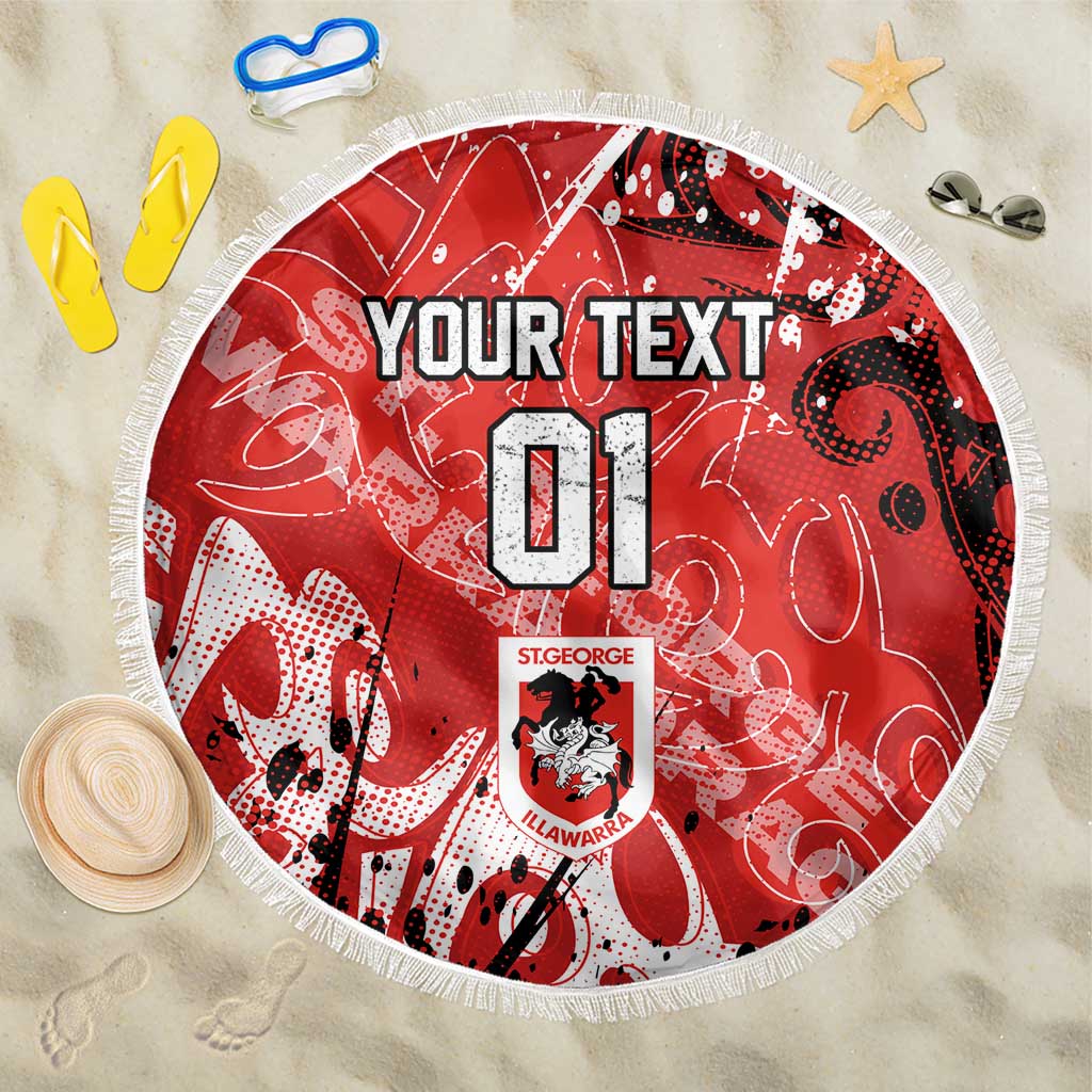 Personalized St. George Illawarra Dragons Rugby Beach Blanket Urban Street Graffiti Style - Distressed Splatter Elements