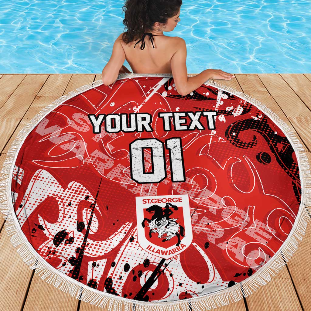 Personalized St. George Illawarra Dragons Rugby Beach Blanket Urban Street Graffiti Style - Distressed Splatter Elements