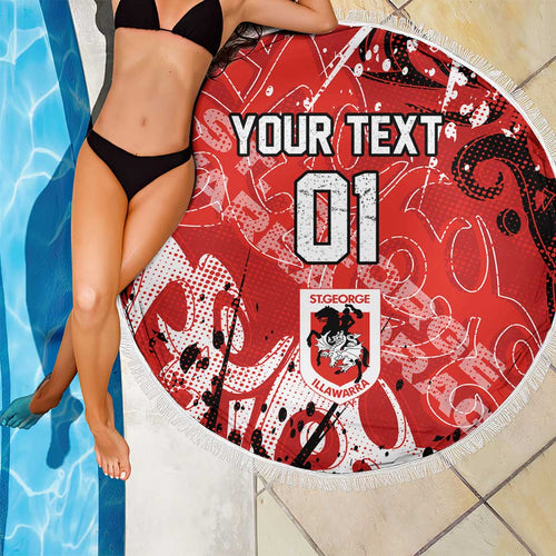 Personalized St. George Illawarra Dragons Rugby Beach Blanket Urban Street Graffiti Style - Distressed Splatter Elements