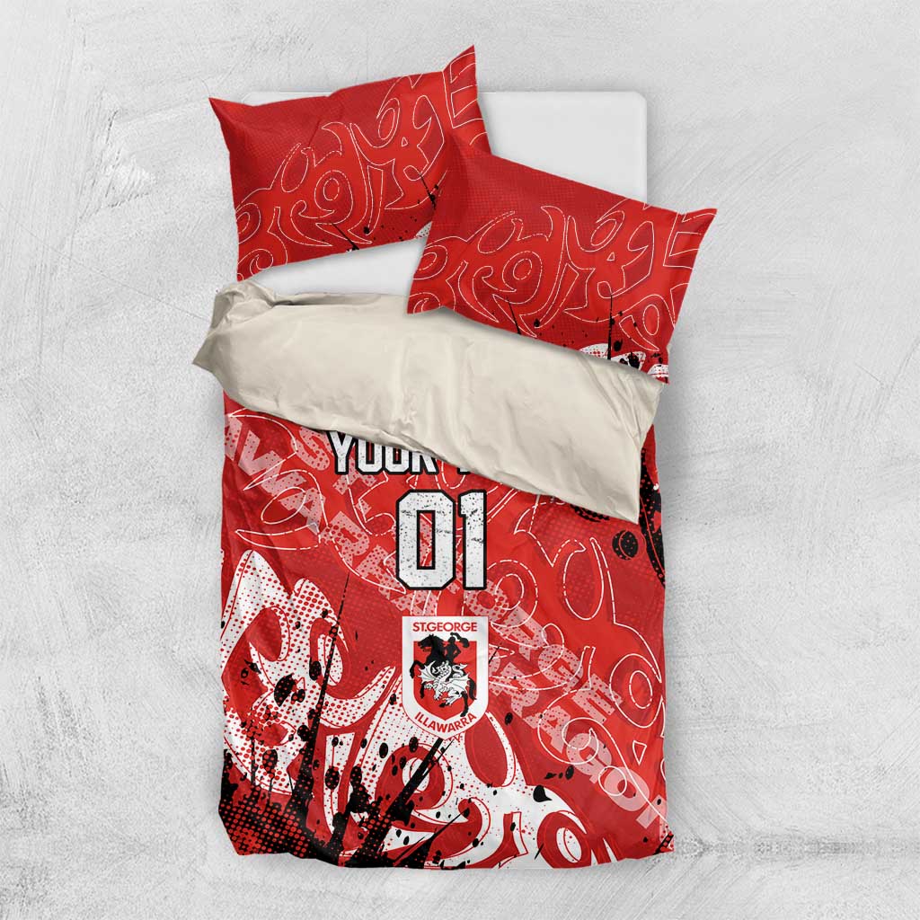 Personalized St. George Illawarra Dragons Rugby Bedding Set Urban Street Graffiti Style - Distressed Splatter Elements