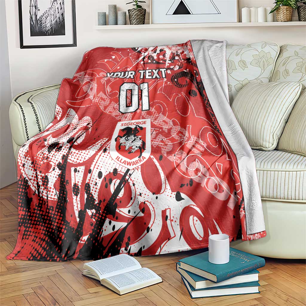 Personalized St. George Illawarra Dragons Rugby Blanket Urban Street Graffiti Style - Distressed Splatter Elements
