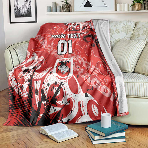 Personalized St. George Illawarra Dragons Rugby Blanket Urban Street Graffiti Style - Distressed Splatter Elements