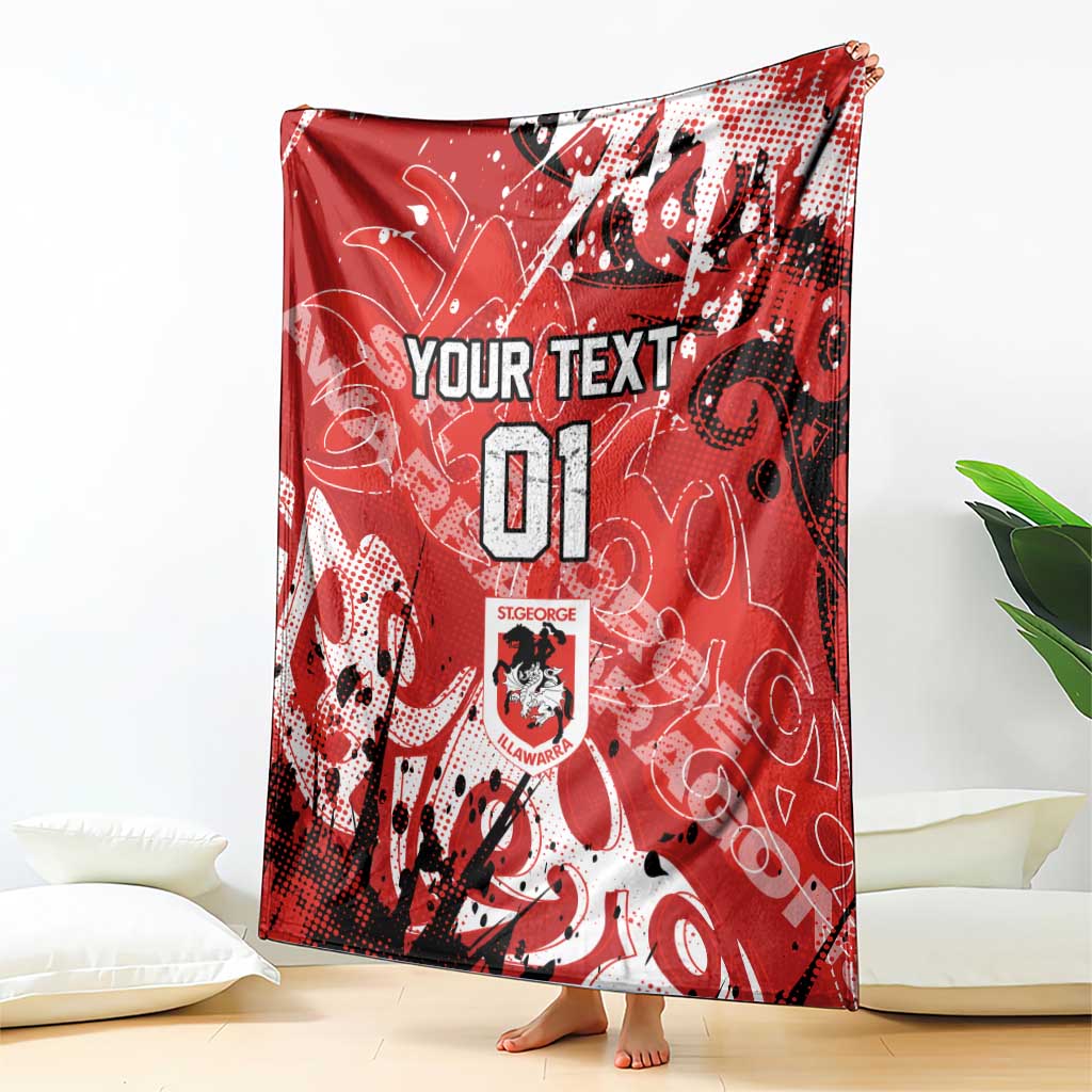 Personalized St. George Illawarra Dragons Rugby Blanket Urban Street Graffiti Style - Distressed Splatter Elements