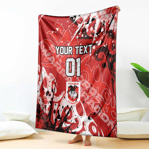 Personalized St. George Illawarra Dragons Rugby Blanket Urban Street Graffiti Style - Distressed Splatter Elements