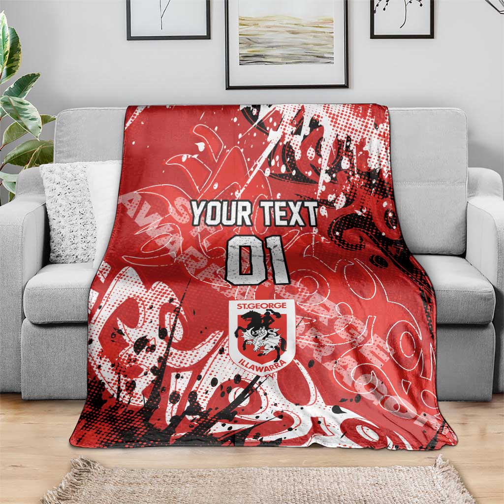 Personalized St. George Illawarra Dragons Rugby Blanket Urban Street Graffiti Style - Distressed Splatter Elements